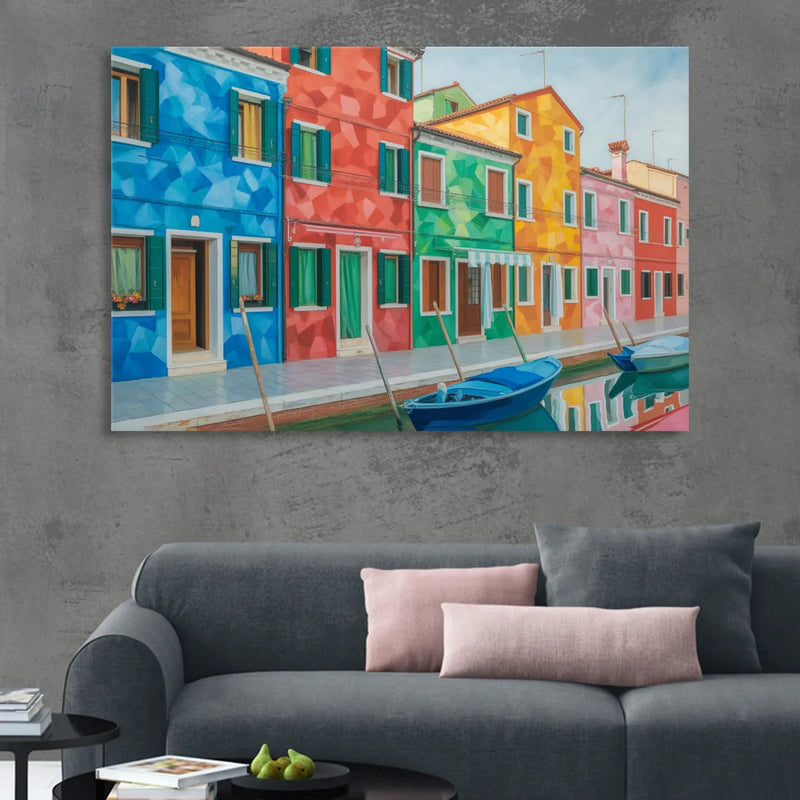 Burano's Colorful Streets Sitting Room - Canvas Wall Art