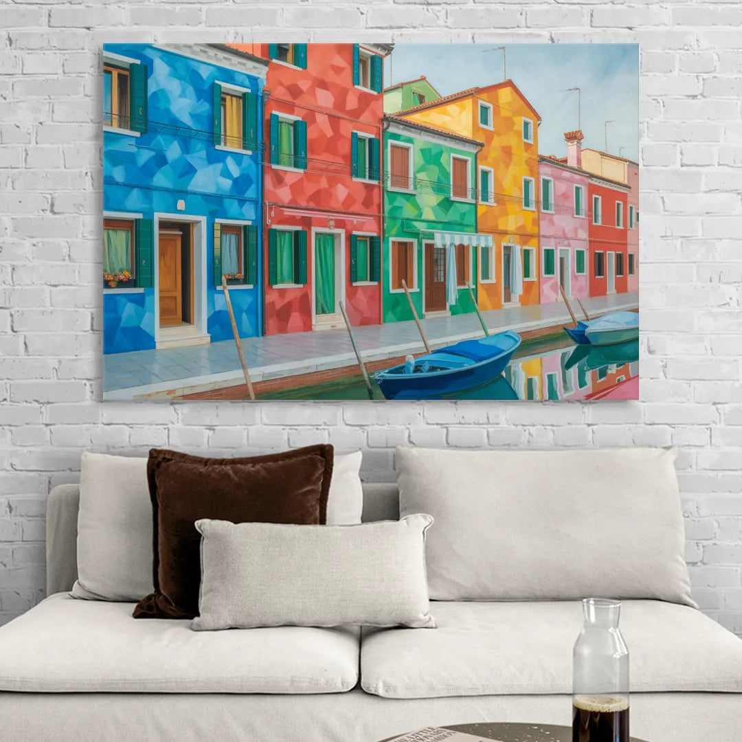 Burano's Colorful Streets Living Room - Canvas Wall Art