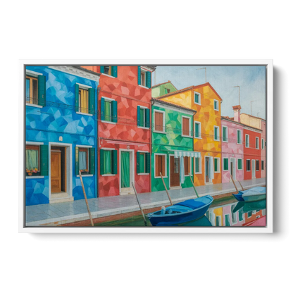 Burano's Colorful Streets Front - White Canvas Wall Art