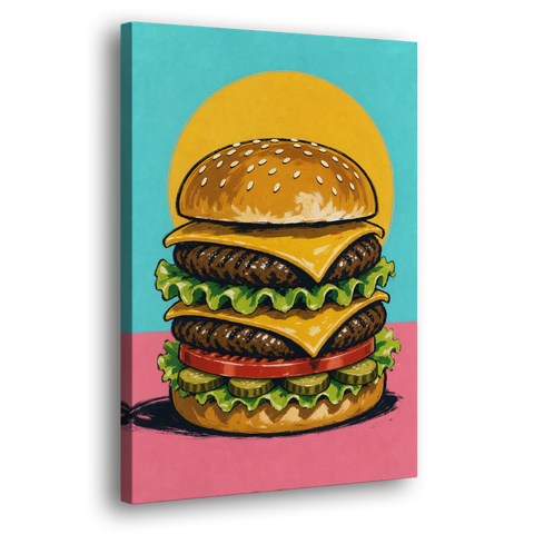Burger Art Double Cheeseburger Stack - Canvas Wall Art - Side