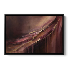 Burgundy Wall Art Wave with Gold Veins - Black Framed Canvas Wall Art - Front