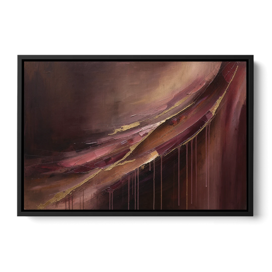 Burgundy Wall Art Wave with Gold Veins - Black Framed Canvas Wall Art - Front