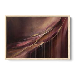 Burgundy Wall Art Wave with Gold Veins - Oak Framed Canvas Wall Art - Front