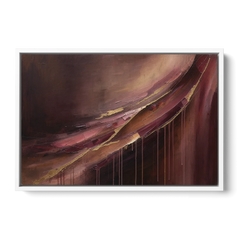 Burgundy Wall Art Wave with Gold Veins - White Framed Canvas Wall Art - Front