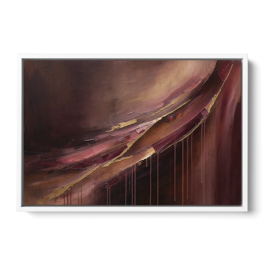 Burgundy Wall Art Wave with Gold Veins - White Framed Canvas Wall Art - Front