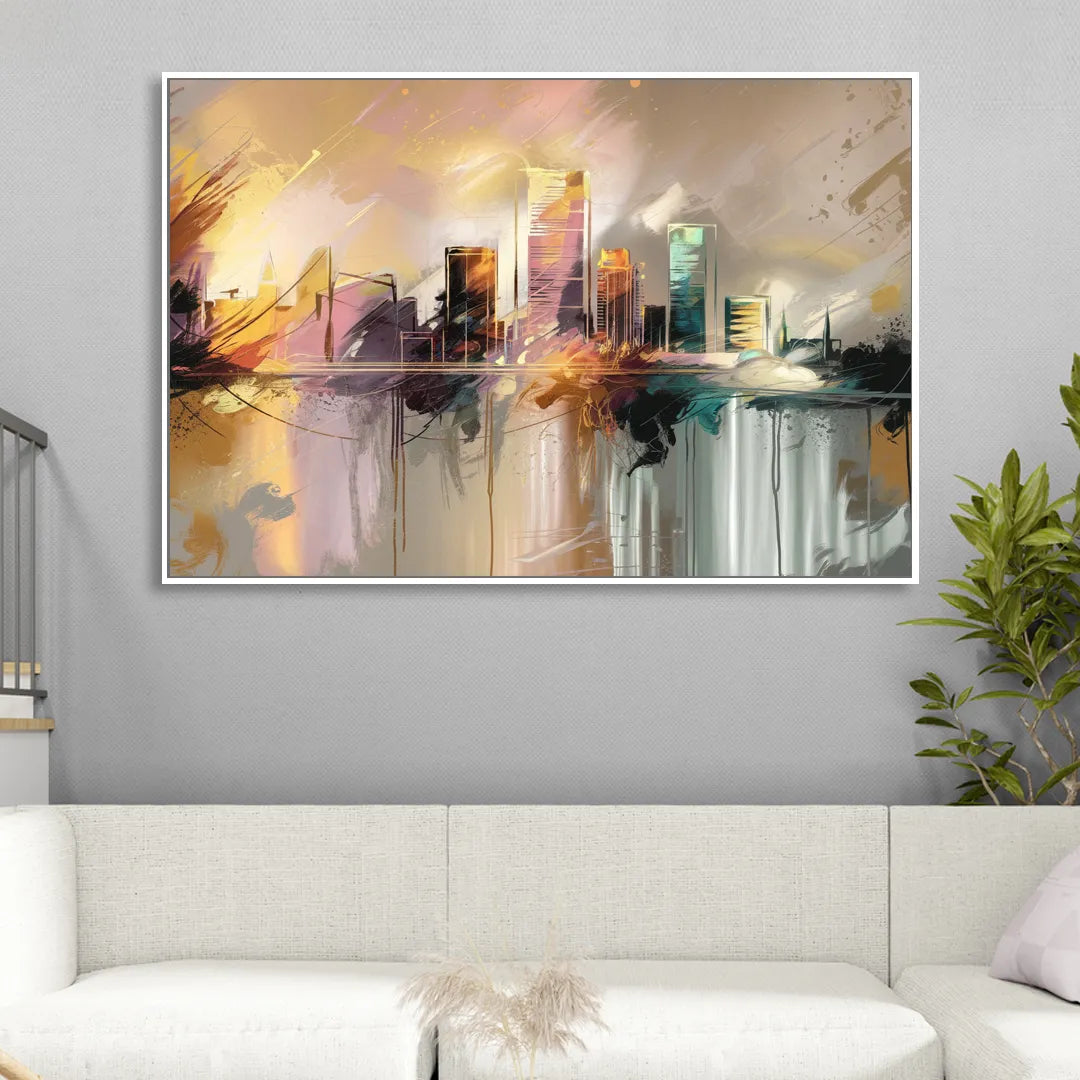 Burlington Artistic Cityscape Living Room - White Canvas Wall Art
