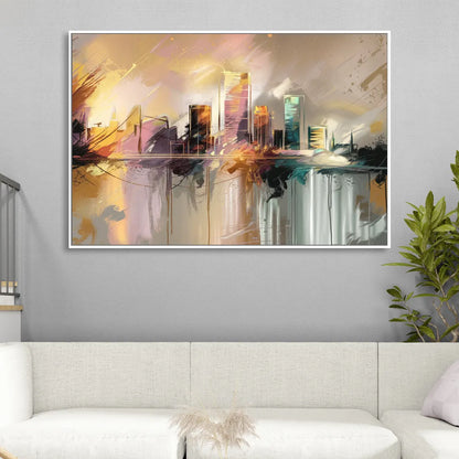 Burlington Artistic Cityscape Living Room - White Canvas Wall Art