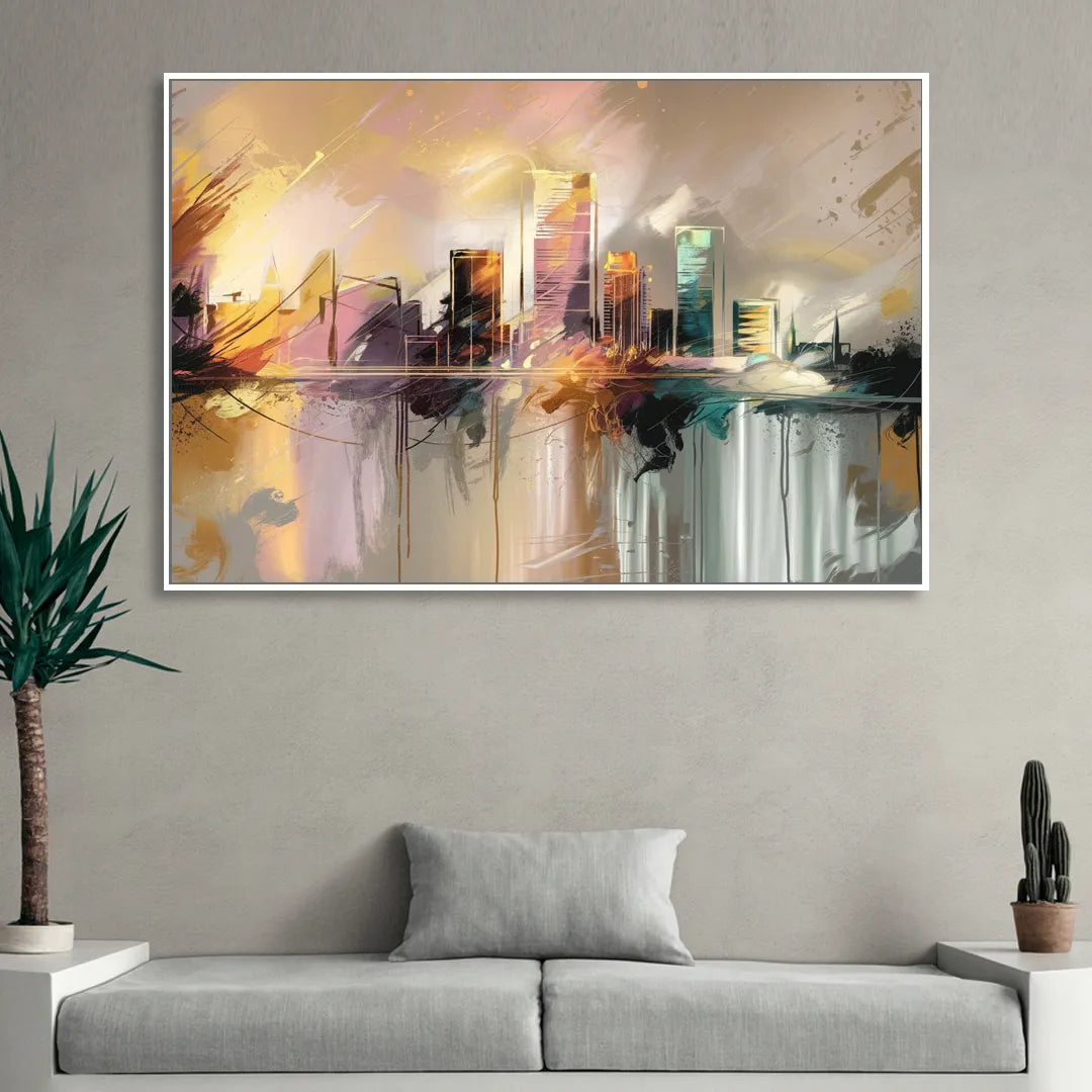 Burlington Artistic Cityscape Sitting Room - White Canvas Wall Art