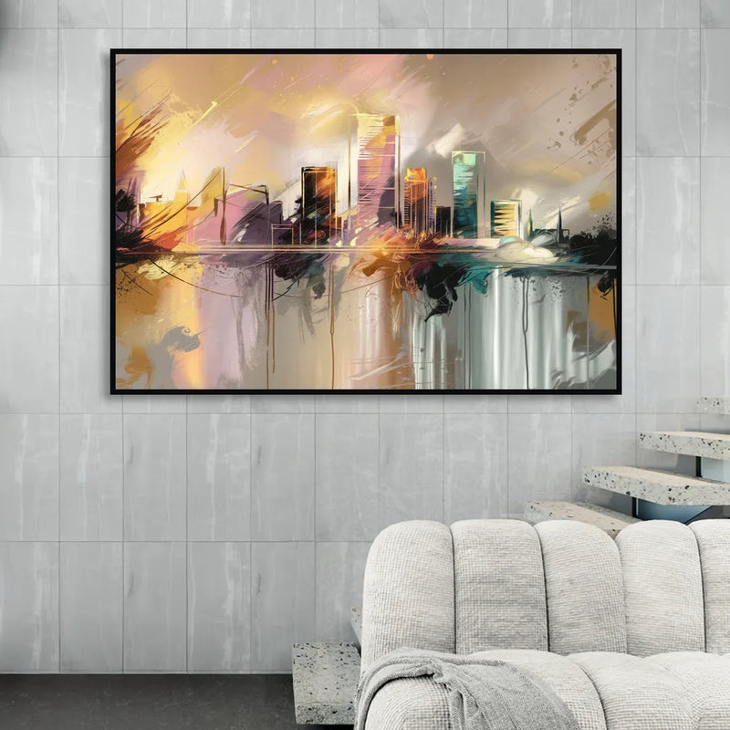 Burlington Artistic Cityscape Living Room - Black Canvas Wall Art