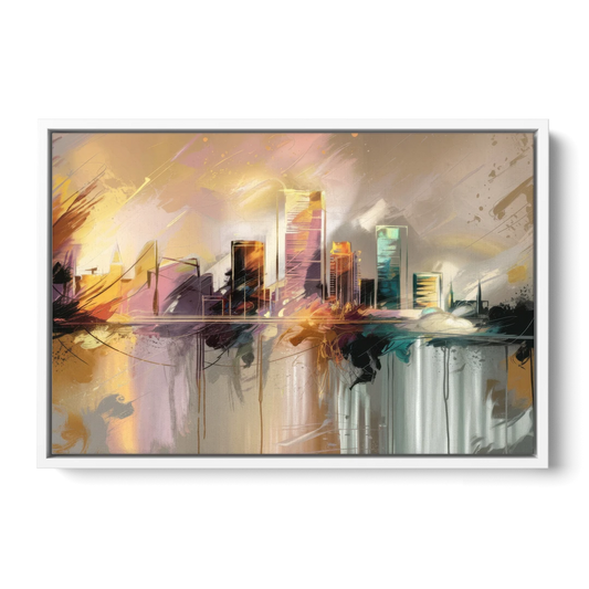 Burlington Artistic Cityscape - White Framed Canvas Wall Art - Front