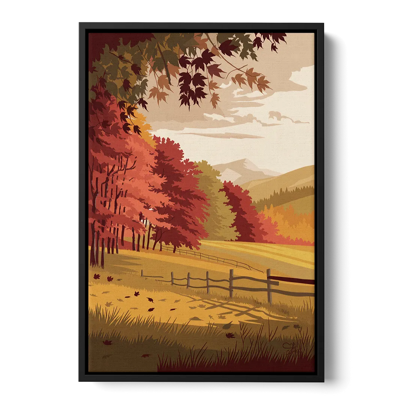 Burlington Fall Foliage Front - Black Canvas Wall Art