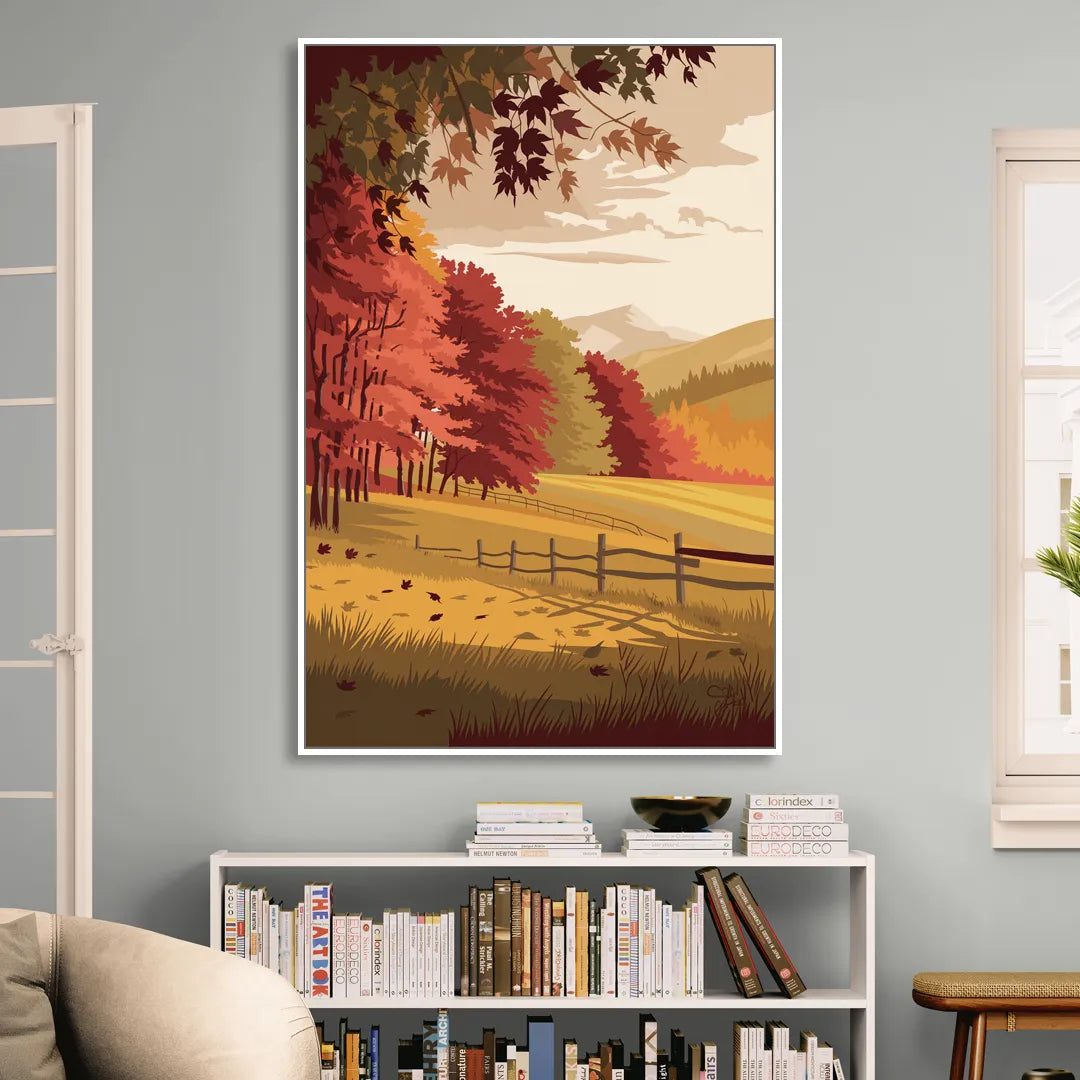 Burlington Fall Foliage Living Room - White Canvas Wall Art