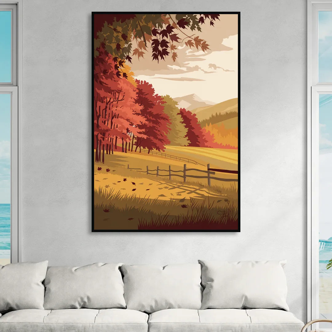 Burlington Fall Foliage Sitting Room - Black Canvas Wall Art