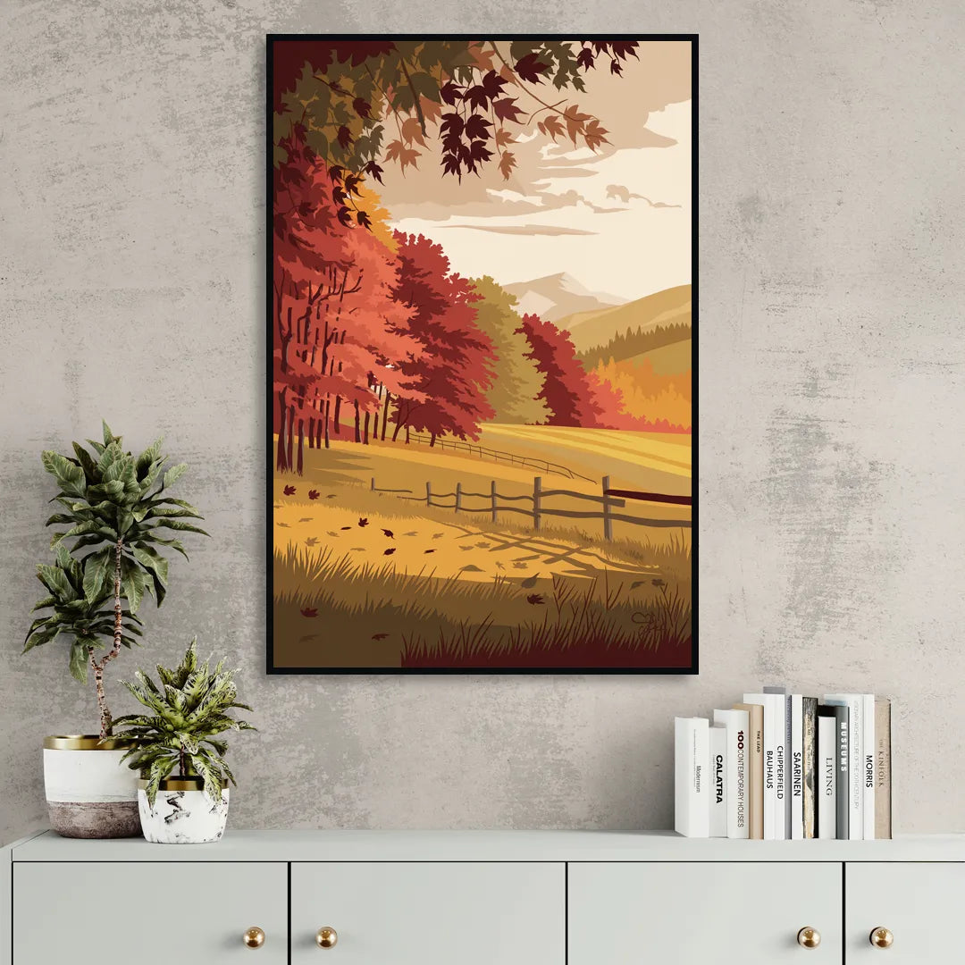 Burlington Fall Foliage Living Room - Black Canvas Wall Art