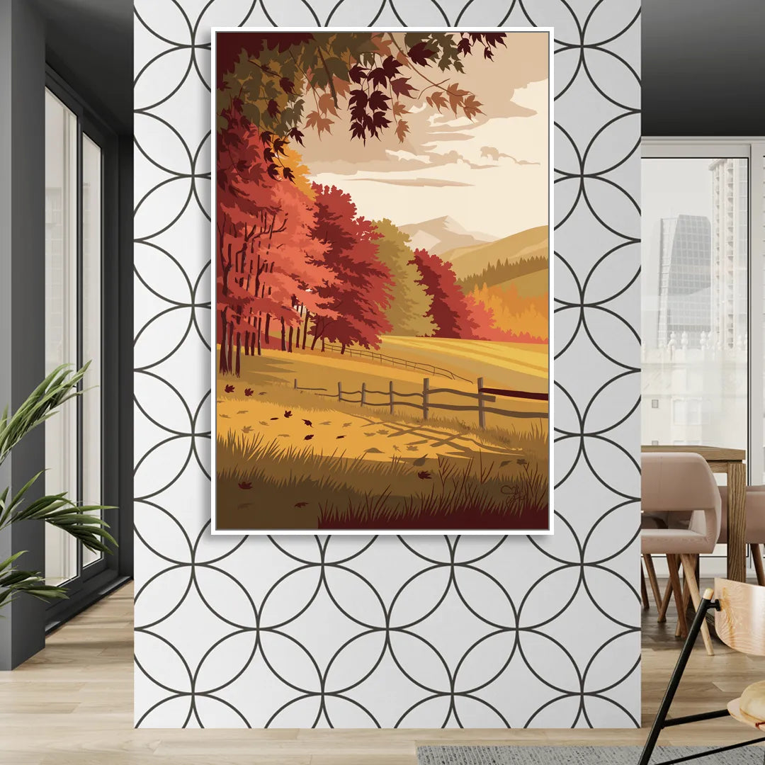 Burlington Fall Foliage Sitting Room - White Canvas Wall Art