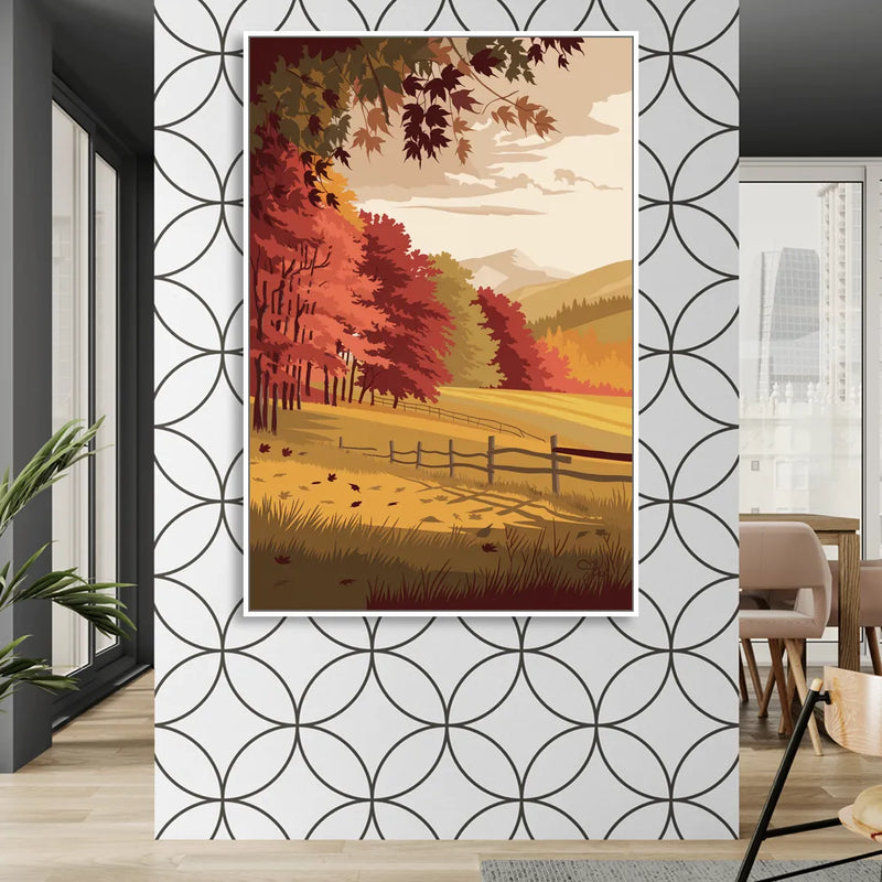 Burlington Fall Foliage Sitting Room - White Canvas Wall Art