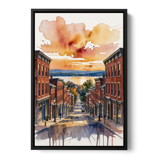 Burlington Historic Downtown - Black Framed Canvas Wall Art - Front