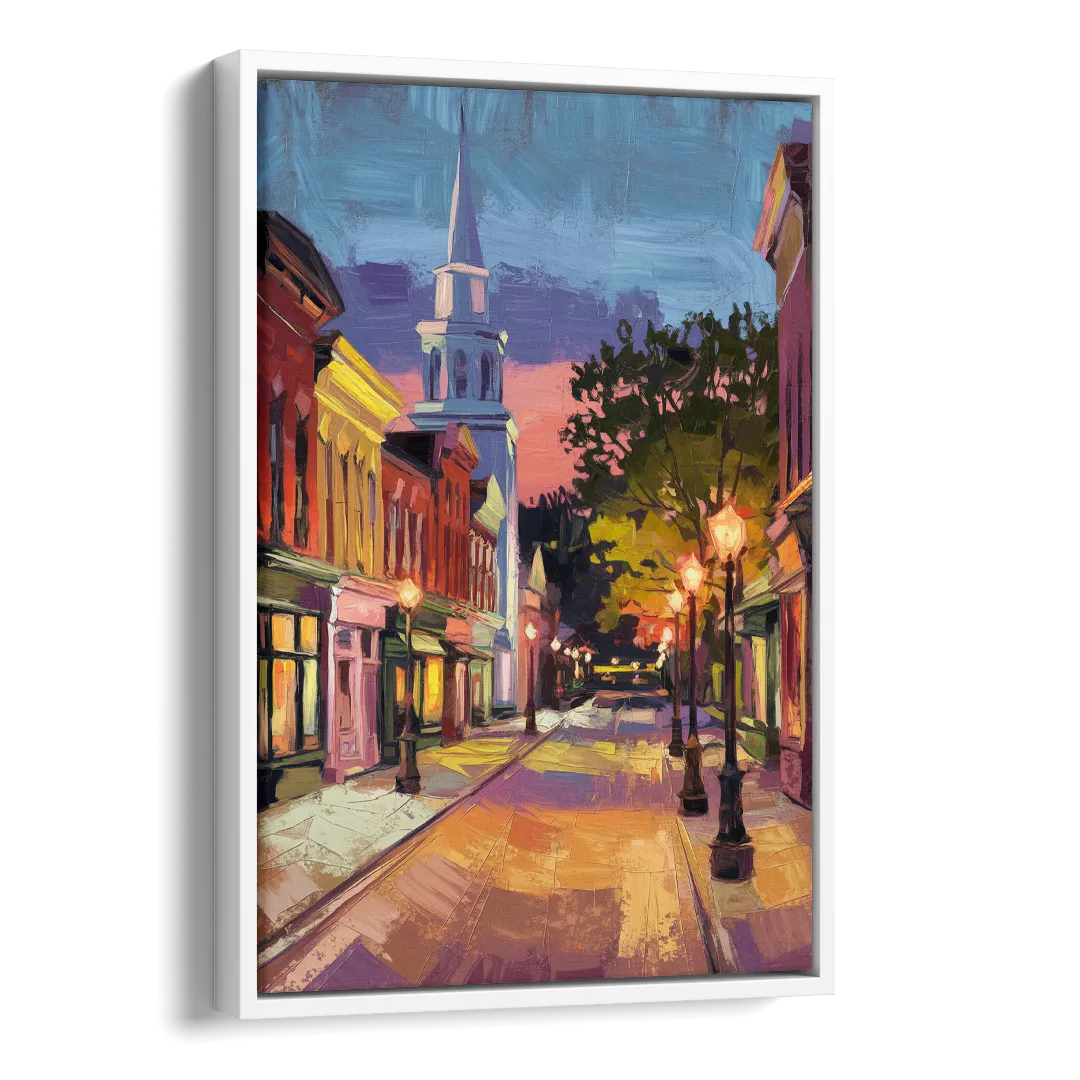Burlington Historic Downtown Side - White Canvas Wall Art