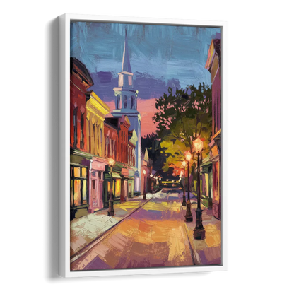 Burlington Historic Downtown Side - White Canvas Wall Art