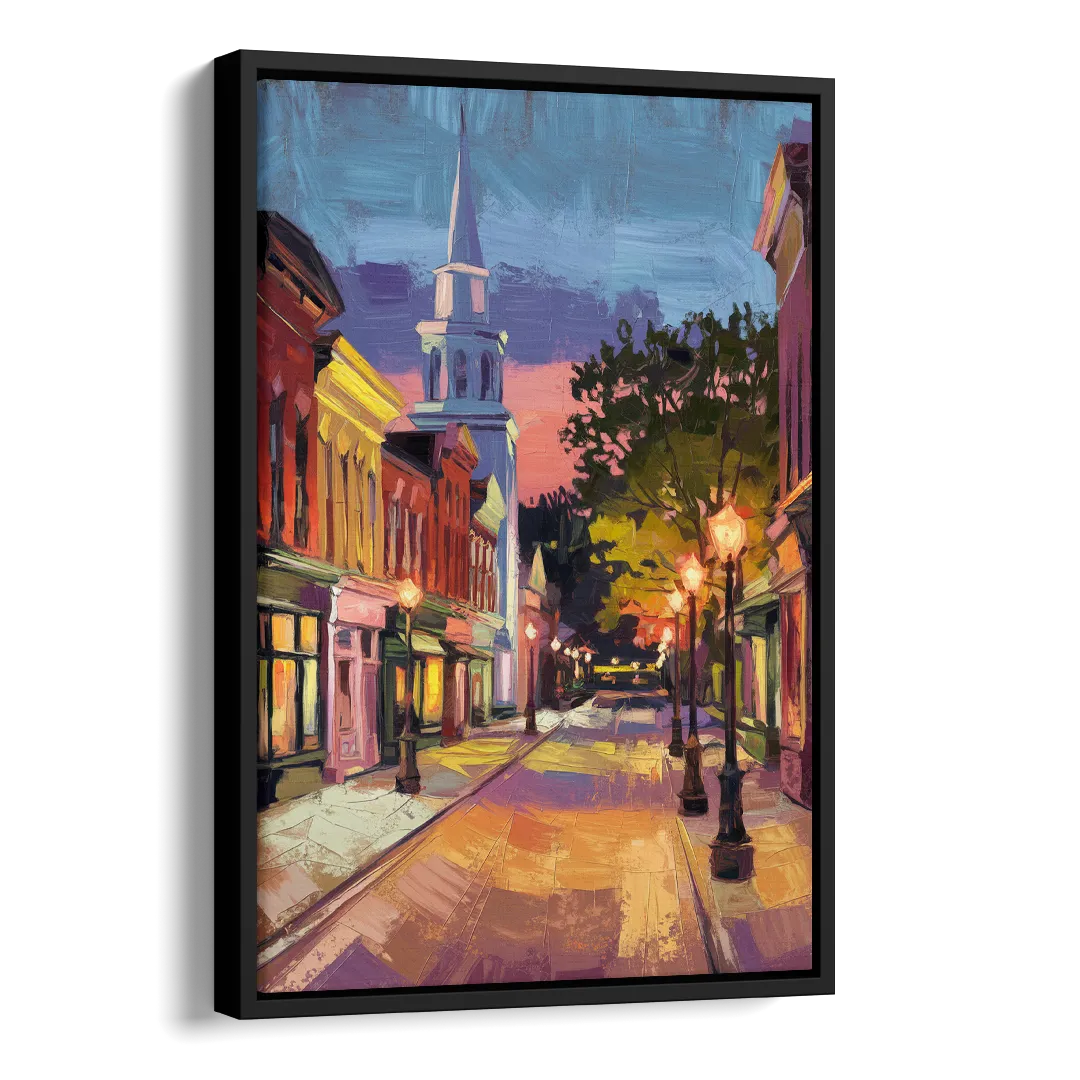 Burlington Historic Downtown Side - Black Canvas Wall Art
