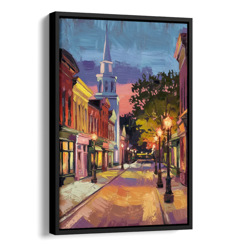 Burlington Historic Downtown Side - Black Canvas Wall Art