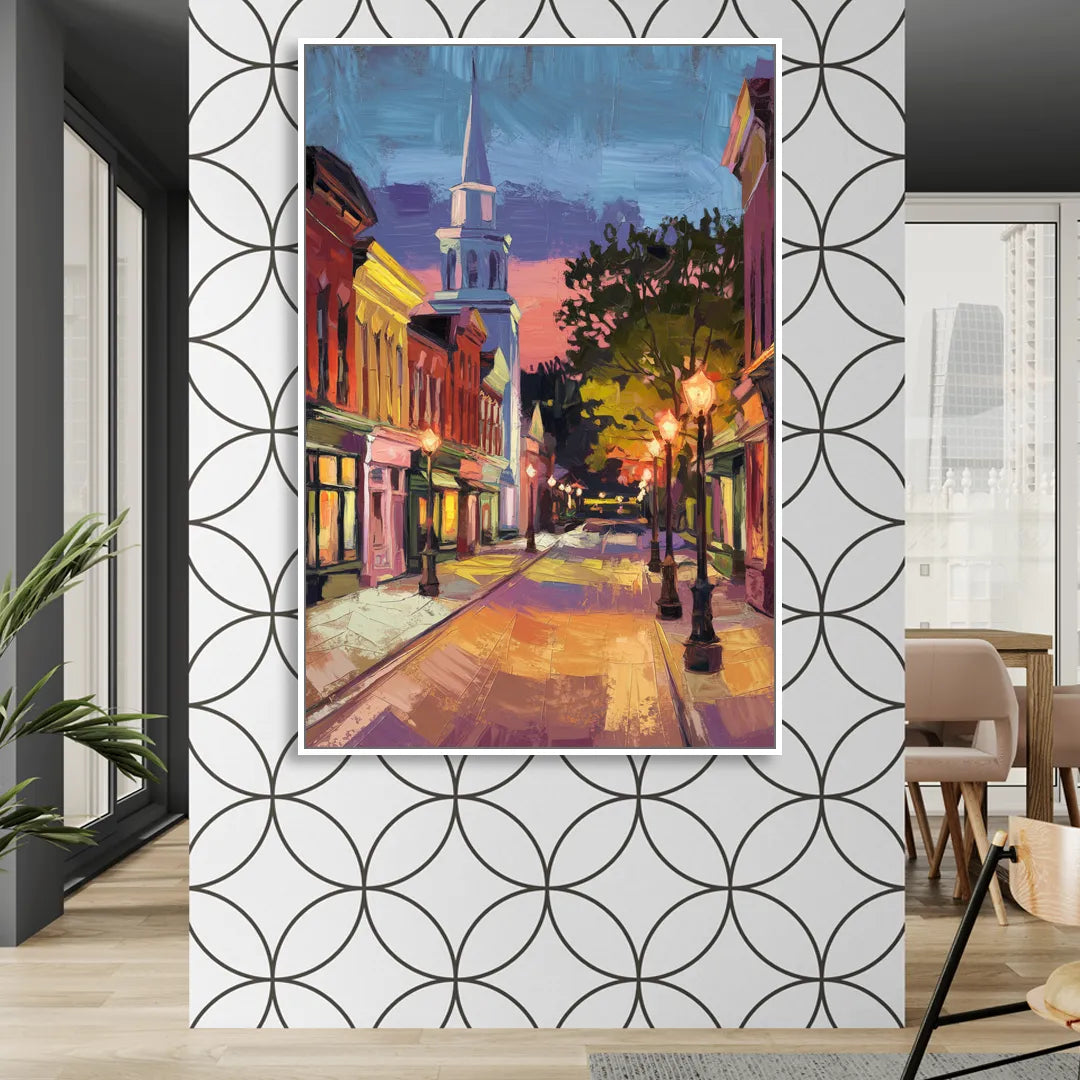 Burlington Historic Downtown Living Room - White Canvas Wall Art