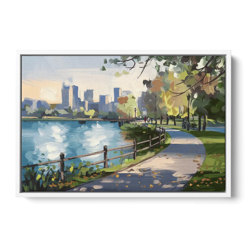 Burlington Lakefront Pathways Front - White Canvas Wall Art