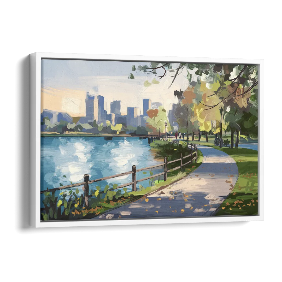 Burlington Lakefront Pathways Side - White Canvas Wall Art