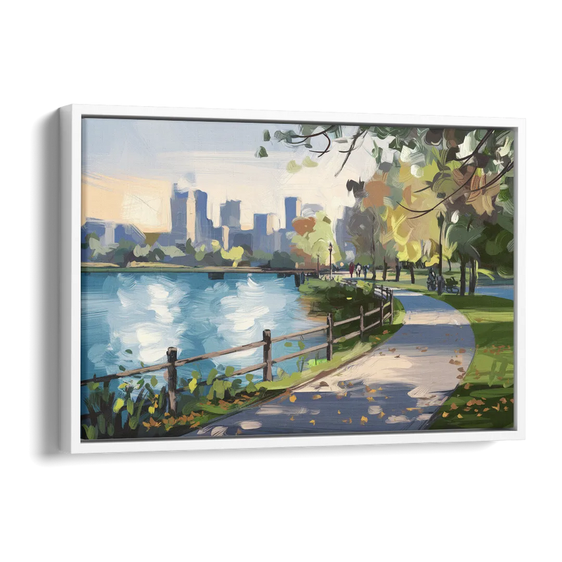 Burlington Lakefront Pathways Side - White Canvas Wall Art