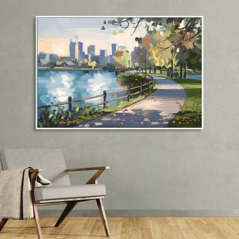 Burlington Lakefront Pathways Sitting Room - White Canvas Wall Art