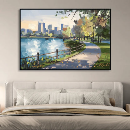 Burlington Lakefront Pathways Sitting Room - Black Canvas Wall Art