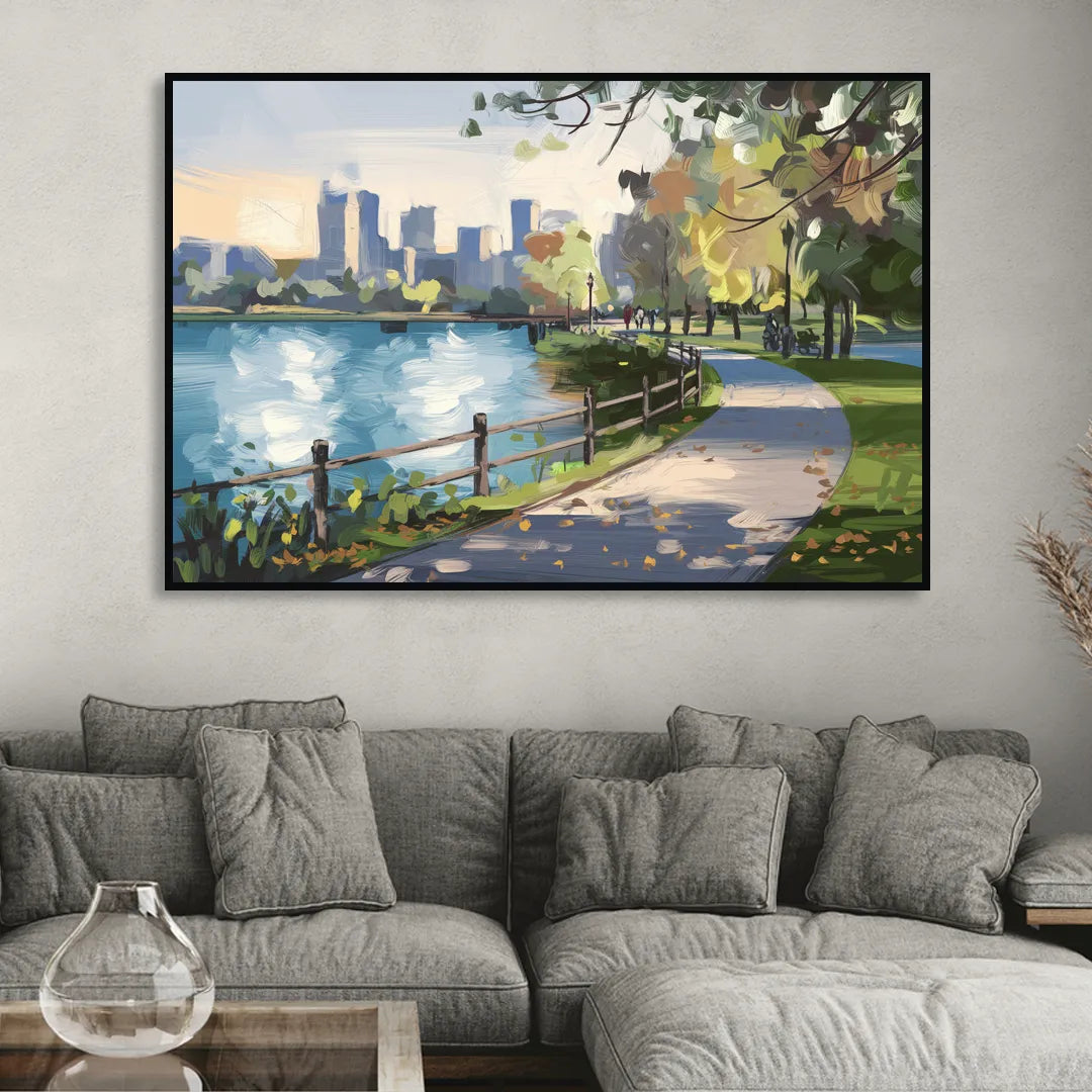 Burlington Lakefront Pathways Living Room - Black Canvas Wall Art