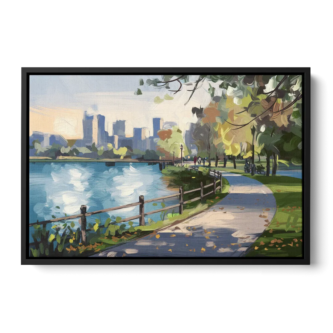 Burlington Lakefront Pathways Front - Black Canvas Wall Art