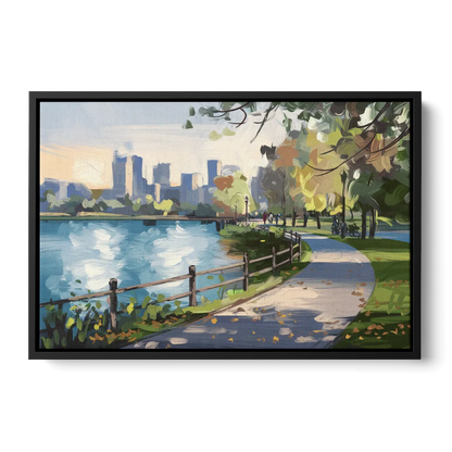 Burlington Lakefront Pathways Front - Black Canvas Wall Art