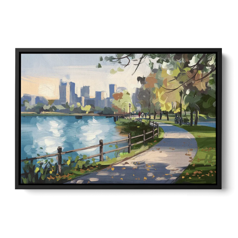 Burlington Lakefront Pathways Front - Black Canvas Wall Art
