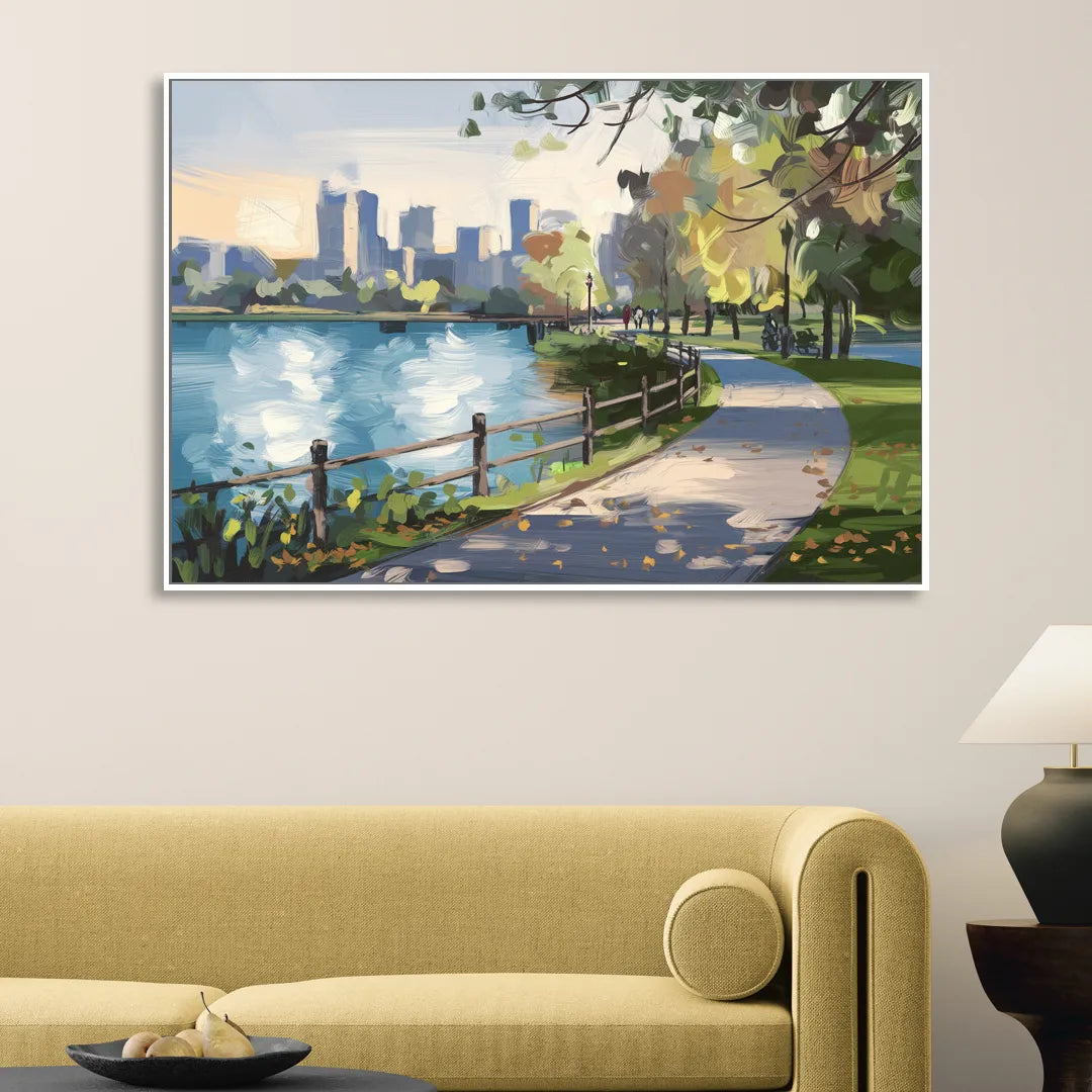 Burlington Lakefront Pathways Living Room - White Canvas Wall Art