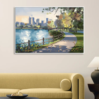 Burlington Lakefront Pathways Living Room - White Canvas Wall Art