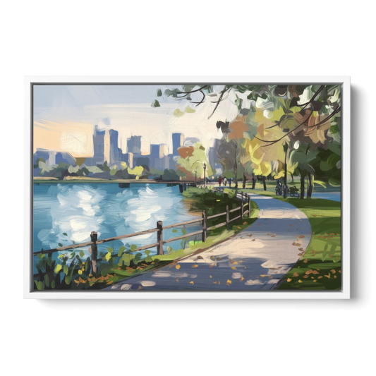 Burlington Lakefront Pathways - White Framed Canvas Wall Art - Front