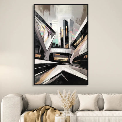 Burlington Modern Architecture Sitting Room - Black Canvas Wall Art