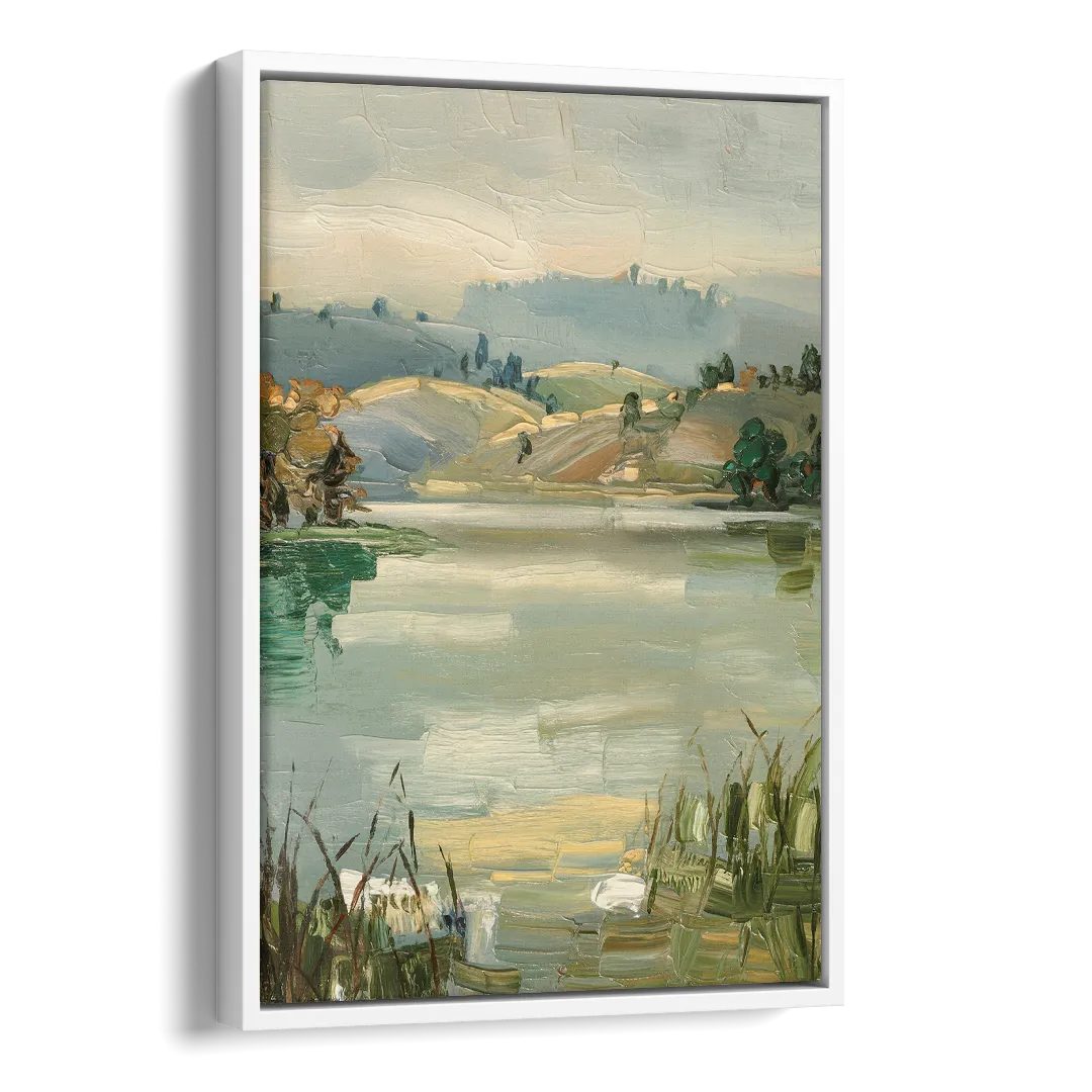 Burlington Peaceful Lakeside Side - White Canvas Wall Art