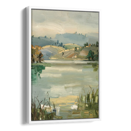 Burlington Peaceful Lakeside Side - White Canvas Wall Art