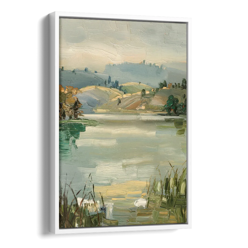 Burlington Peaceful Lakeside Side - White Canvas Wall Art