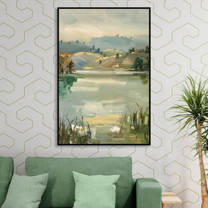 Burlington Peaceful Lakeside Living Room - Black Canvas Wall Art