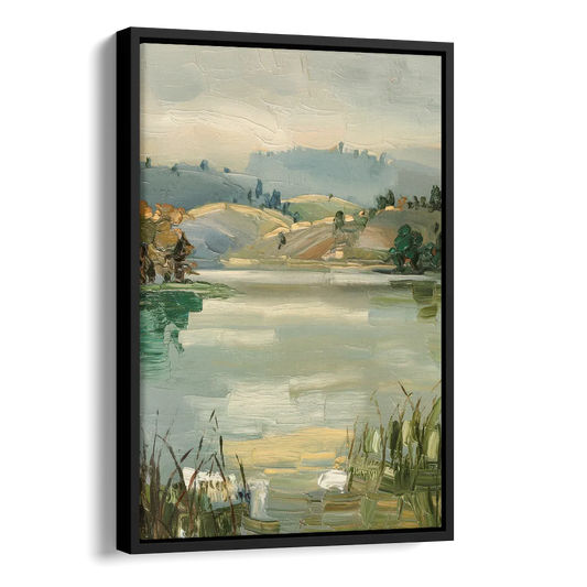Burlington Peaceful Lakeside Side - Black Canvas Wall Art