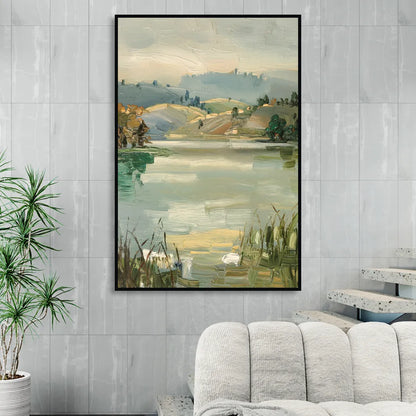 Burlington Peaceful Lakeside Sitting Room - Black Canvas Wall Art