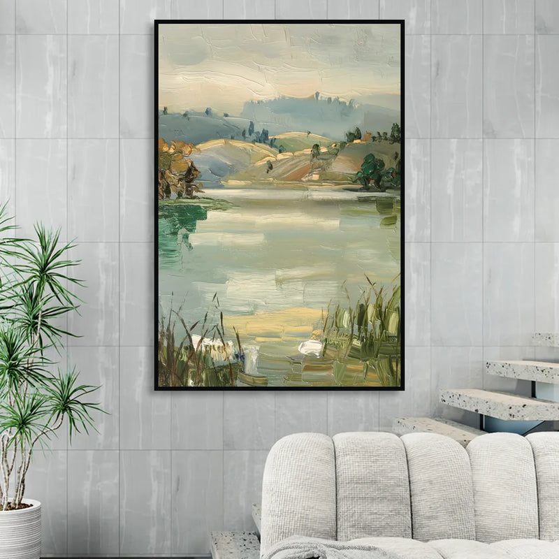 Burlington Peaceful Lakeside Sitting Room - Black Canvas Wall Art