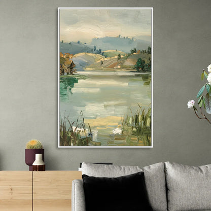 Burlington Peaceful Lakeside Living Room - White Canvas Wall Art