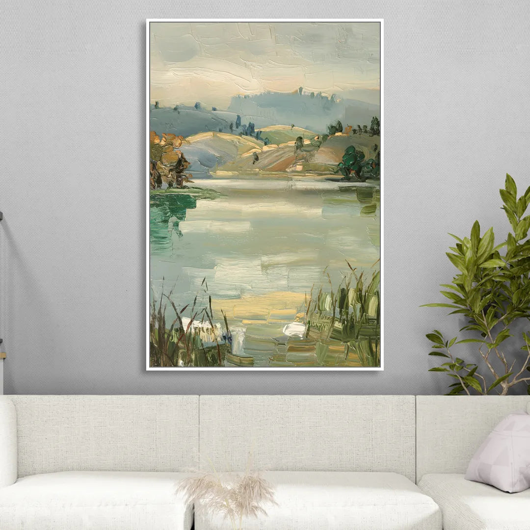 Burlington Peaceful Lakeside Sitting Room - White Canvas Wall Art