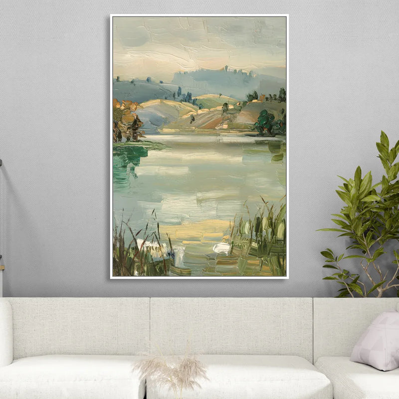 Burlington Peaceful Lakeside Sitting Room - White Canvas Wall Art