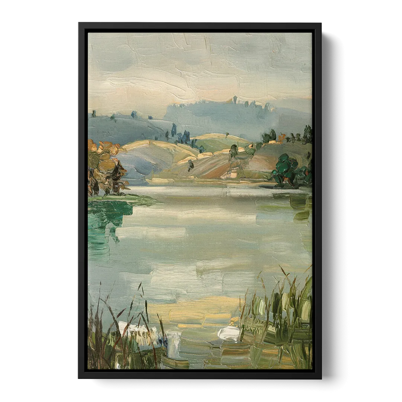 Burlington Peaceful Lakeside Front - Black Canvas Wall Art
